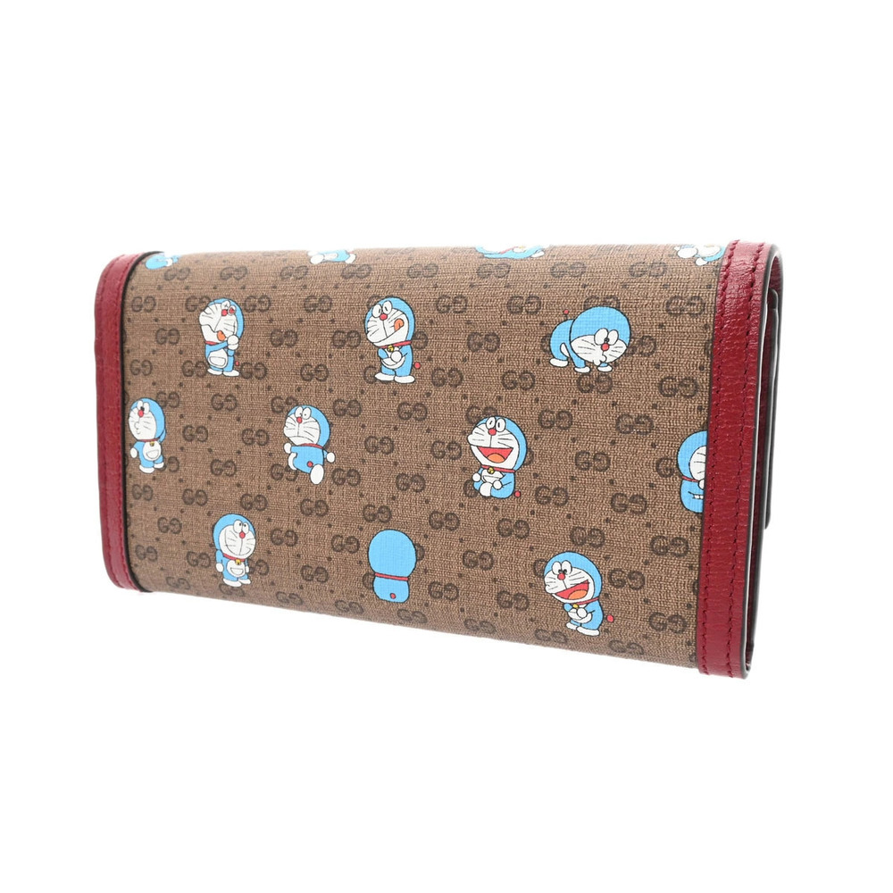 Gucci Doraemon Long Leather Wallet Collaboration GG Supreme Red Beige